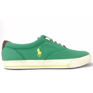 Mens Green Leather Canvas Fashion Sneaker Shoe 13D